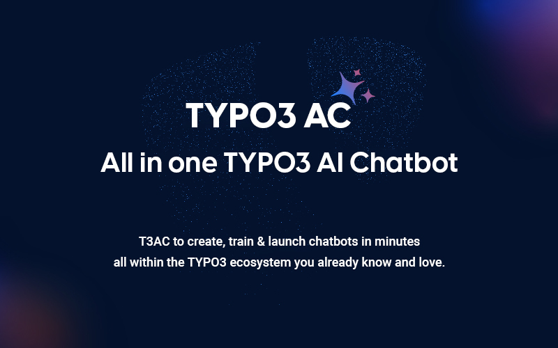 Text graphic promoting "TYPO3 AC," a chatbot solution for the TYPO3 ecosystem.